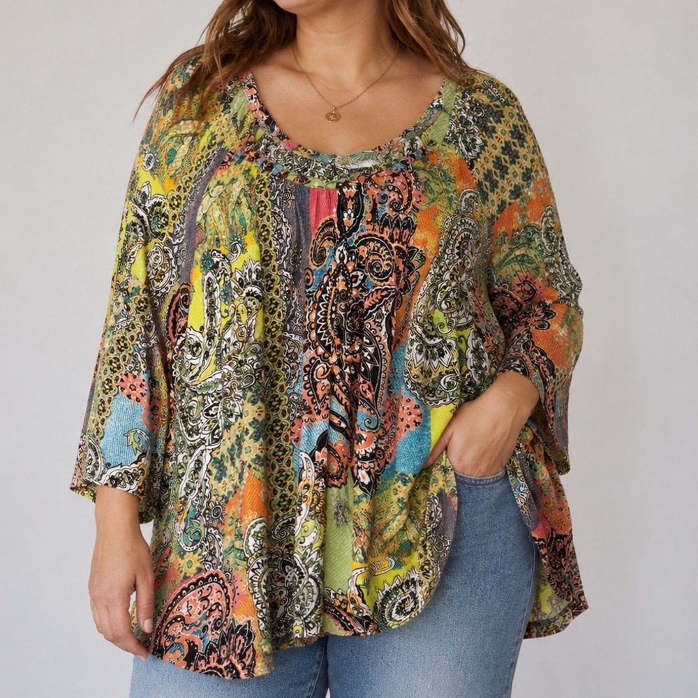 Spense XL Paisley Boho Tunic Blouse Peasant Top Lagenlook Festival Women